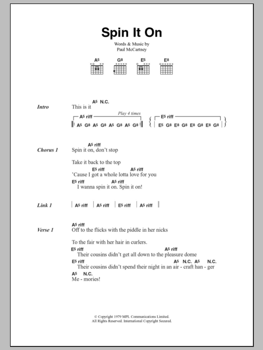 Paul McCartney Spin It On sheet music notes and chords arranged for Easy Guitar