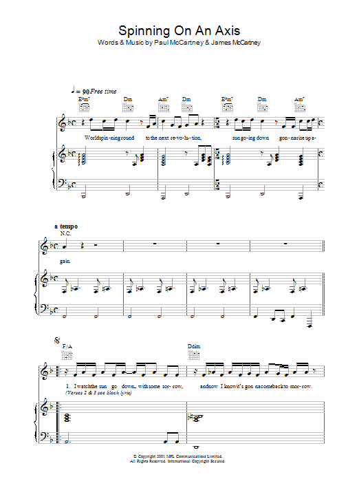 Paul McCartney Spinning On An Axis sheet music notes and chords arranged for Piano, Vocal & Guitar Chords