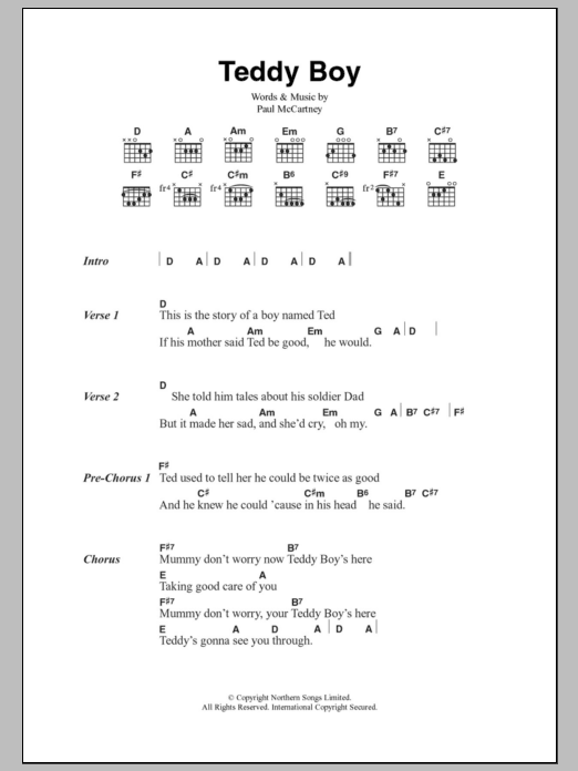 Paul McCartney Teddy Boy sheet music notes and chords arranged for Guitar Chords/Lyrics