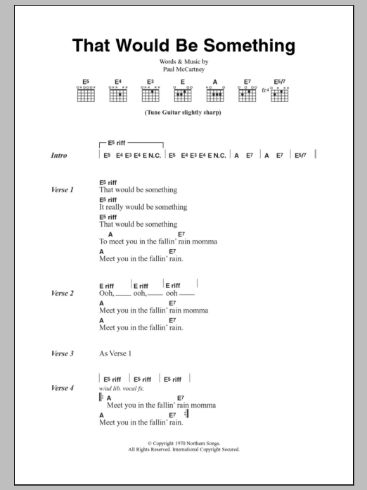 Paul McCartney That Would Be Something sheet music notes and chords arranged for Guitar Chords/Lyrics