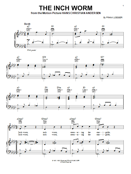 Paul McCartney The Inch Worm sheet music notes and chords arranged for Piano, Vocal & Guitar Chords (Right-Hand Melody)