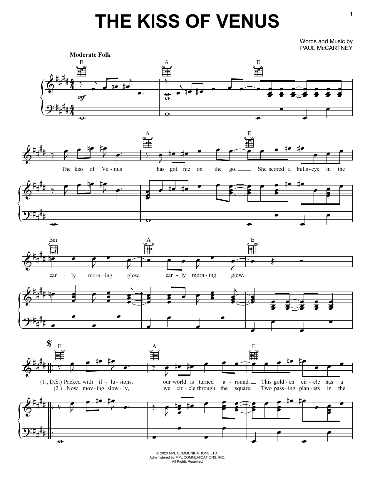 Paul McCartney The Kiss Of Venus sheet music notes and chords arranged for Lead Sheet / Fake Book
