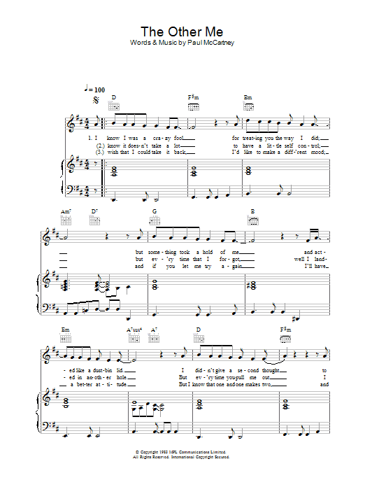 Paul McCartney The Other Me sheet music notes and chords arranged for Guitar Chords/Lyrics