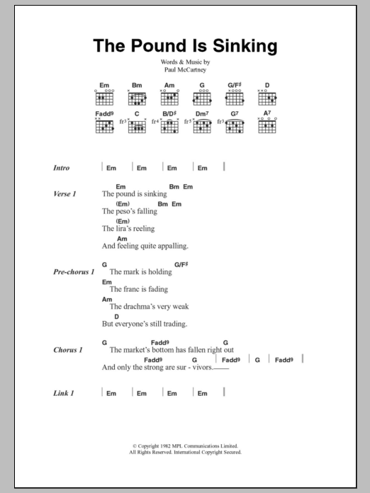 Paul McCartney The Pound Is Sinking sheet music notes and chords arranged for Guitar Chords/Lyrics