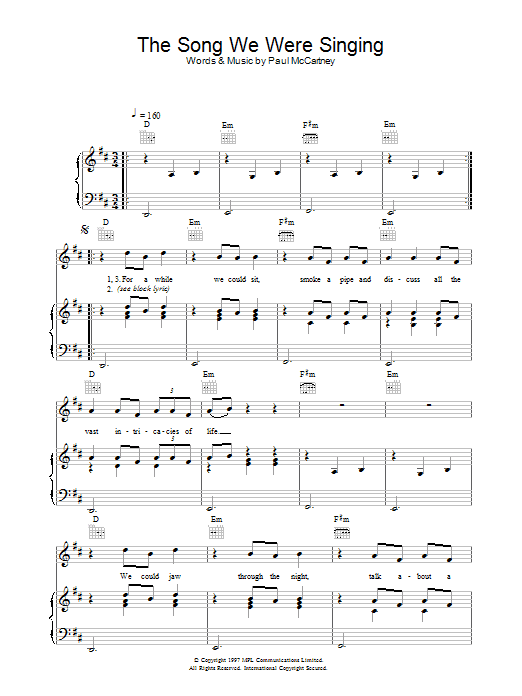Paul McCartney The Song We Were Singing sheet music notes and chords arranged for Piano, Vocal & Guitar Chords (Right-Hand Melody)