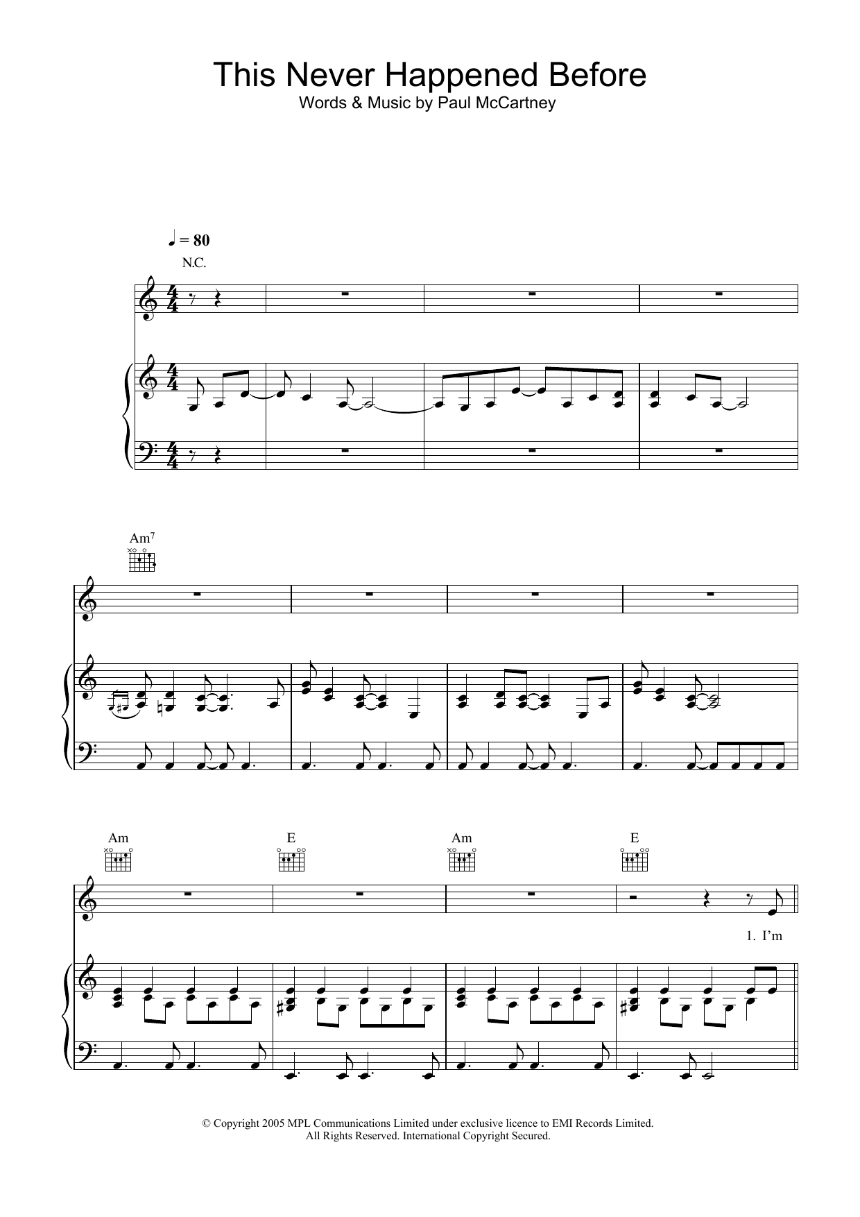 Paul McCartney This Never Happened Before sheet music notes and chords arranged for Piano, Vocal & Guitar Chords