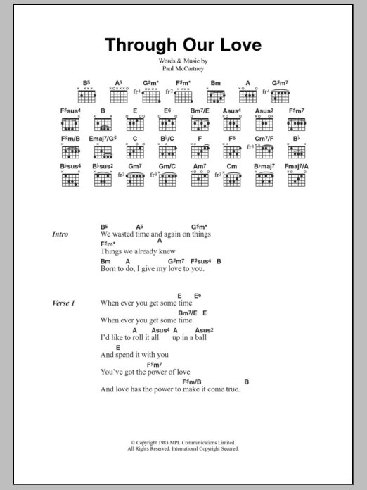Paul McCartney Through Our Love sheet music notes and chords arranged for Guitar Chords/Lyrics