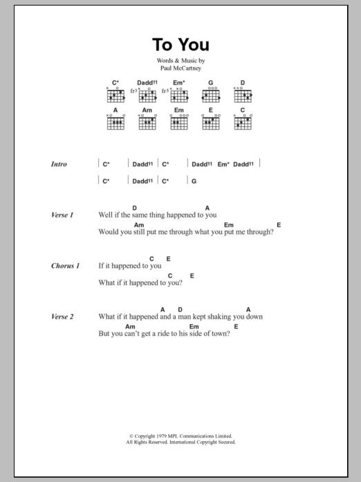Paul McCartney To You sheet music notes and chords arranged for Guitar Chords/Lyrics