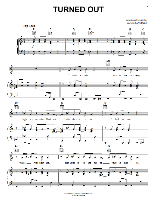 Paul McCartney Turned Out sheet music notes and chords arranged for Piano, Vocal & Guitar Chords (Right-Hand Melody)