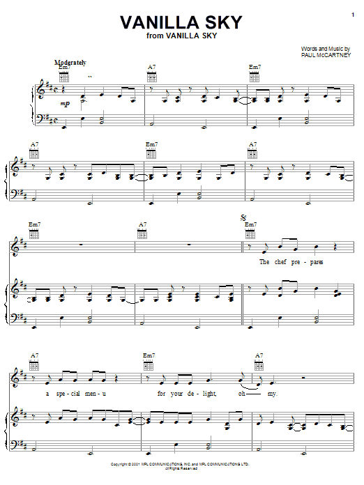 Paul McCartney Vanilla Sky sheet music notes and chords arranged for Guitar Chords/Lyrics