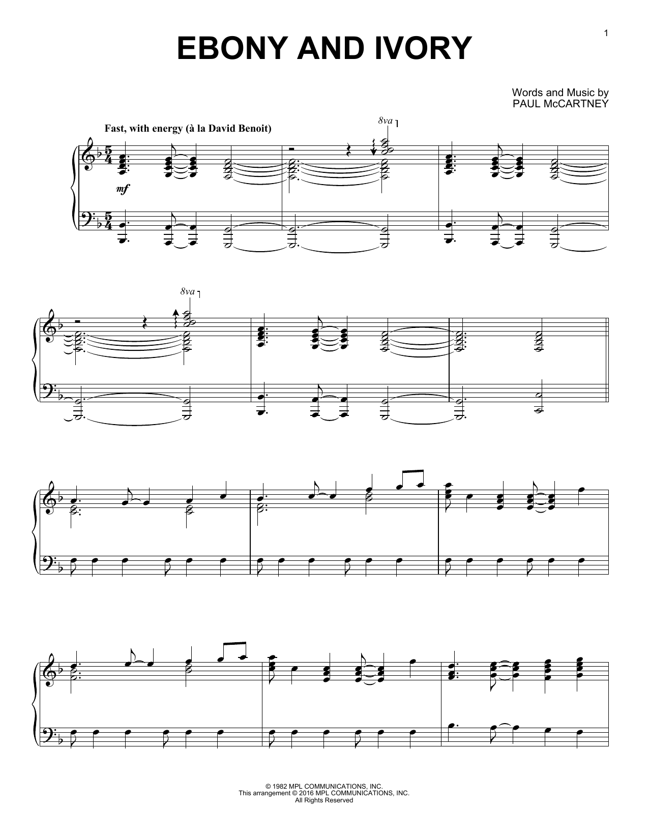Paul McCartney w/Stevie Wonder Ebony And Ivory [Jazz version] sheet music notes and chords arranged for Piano Solo