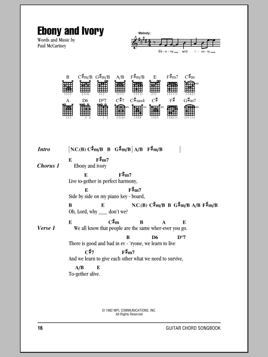 Paul McCartney w/Stevie Wonder Ebony And Ivory sheet music notes and chords arranged for Lead Sheet / Fake Book