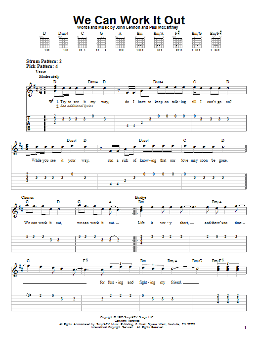 Paul McCartney We Can Work It Out sheet music notes and chords arranged for Easy Guitar Tab