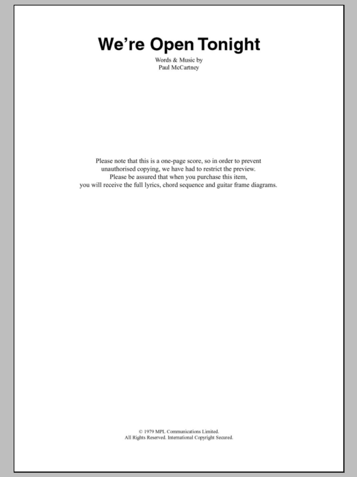 Paul McCartney & Wings We're Open Tonight sheet music notes and chords arranged for Guitar Chords/Lyrics
