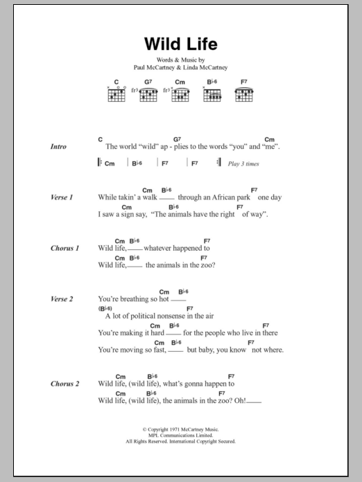 Paul McCartney & Wings Wild Life sheet music notes and chords arranged for Guitar Chords/Lyrics
