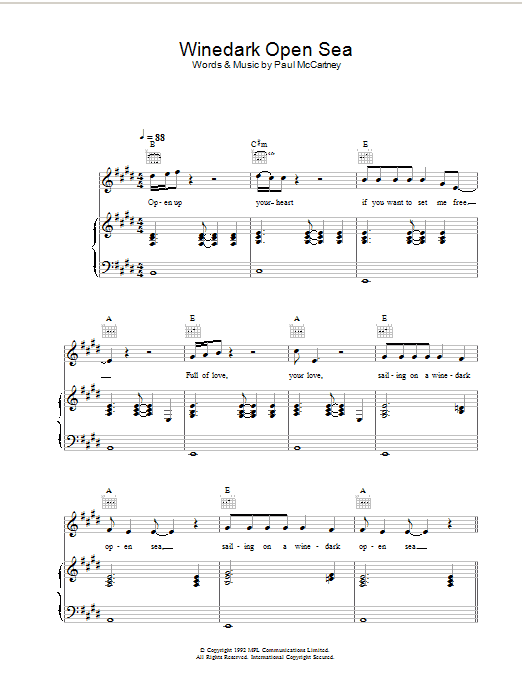 Paul McCartney Winedark Open Sea sheet music notes and chords arranged for Guitar Chords/Lyrics