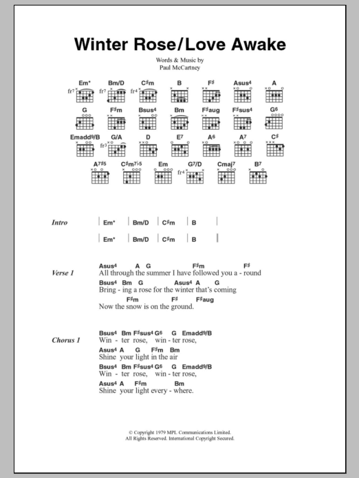 Paul McCartney & Wings Winter Rose/Love Awake sheet music notes and chords arranged for Guitar Chords/Lyrics