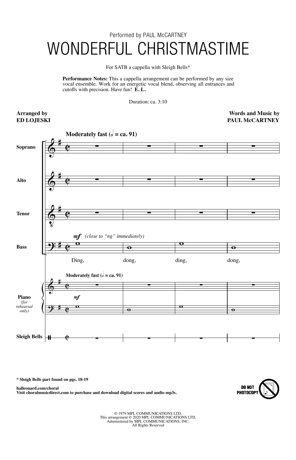 Paul McCartney Wonderful Christmastime (arr. Ed Lojeski) sheet music notes and chords arranged for SATB Choir