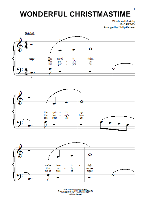 Paul McCartney Wonderful Christmastime (arr. Phillip Keveren) sheet music notes and chords arranged for Big Note Piano