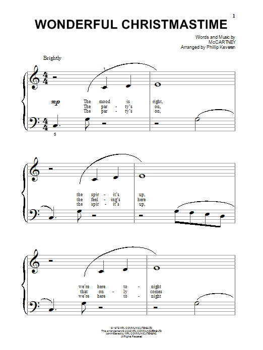 Paul McCartney Wonderful Christmastime (arr. Phillip Keveren) sheet music notes and chords arranged for Beginning Piano Solo