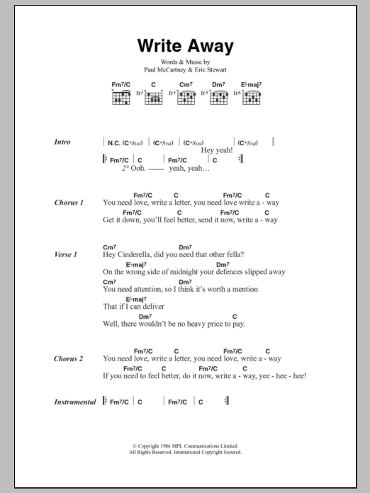 Paul McCartney Write Away sheet music notes and chords arranged for Guitar Chords/Lyrics