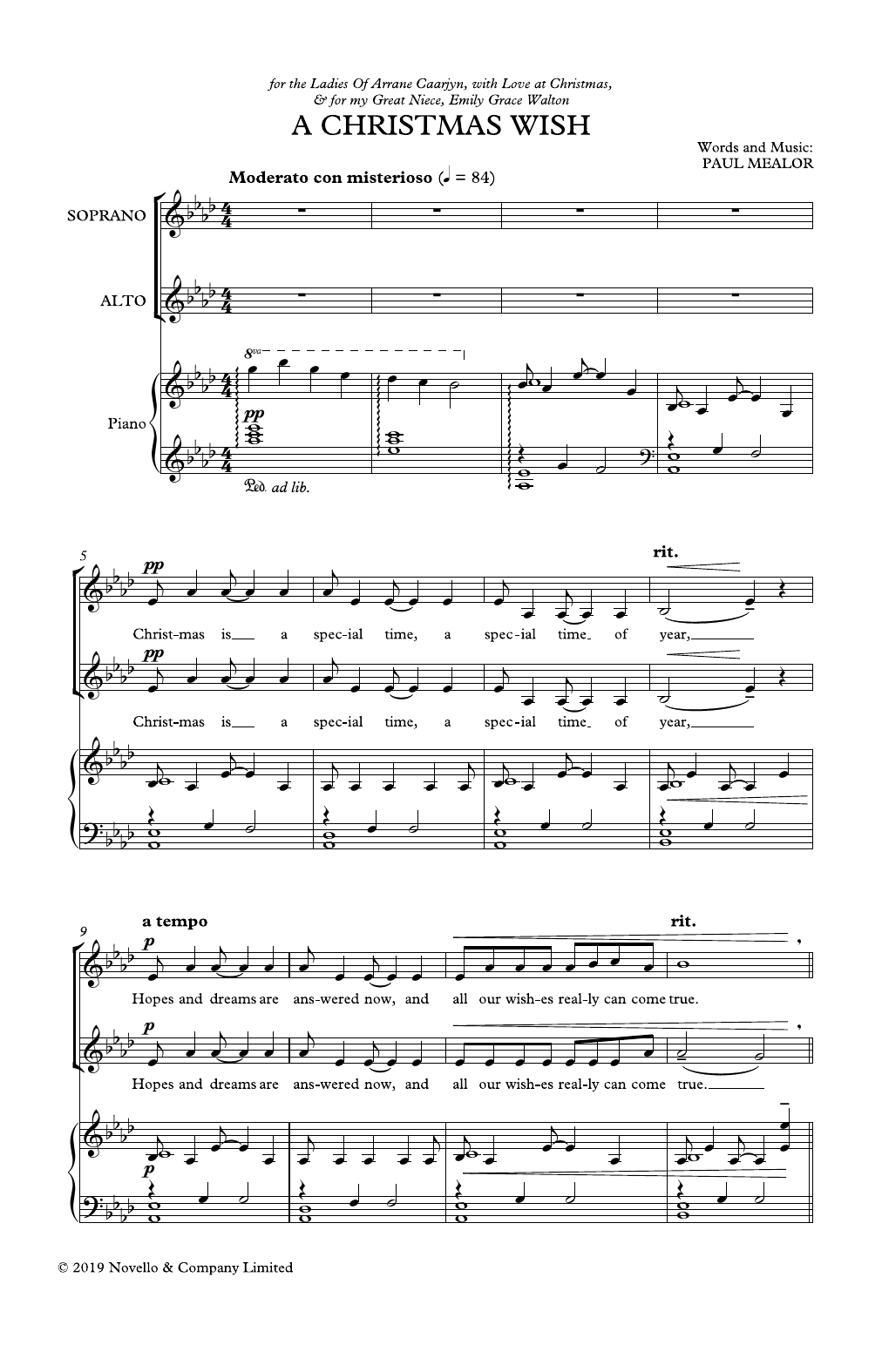 Paul Mealor A Christmas Wish sheet music notes and chords arranged for 2-Part Choir