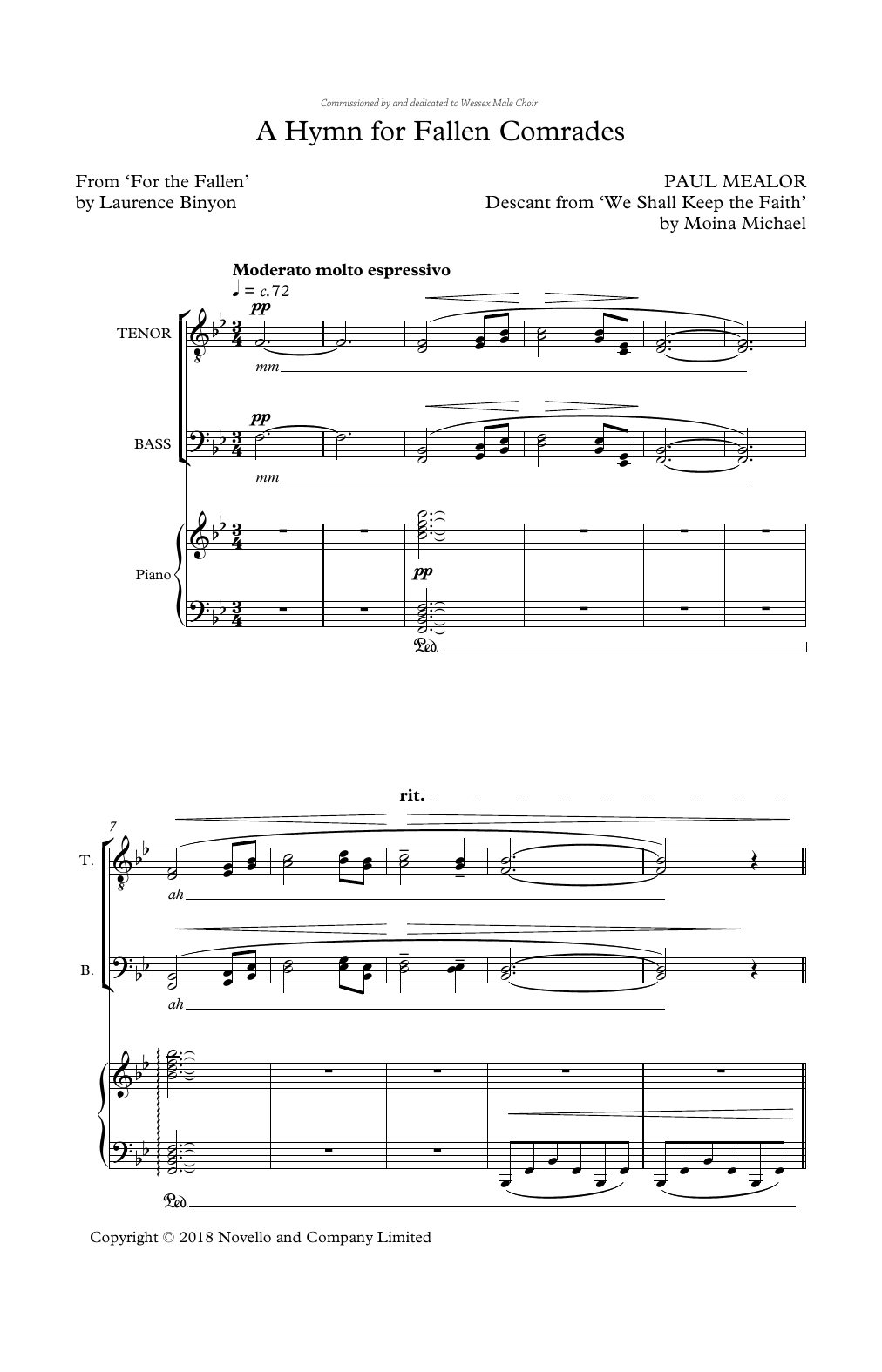 Paul Mealor A Hymn For Fallen Comrades sheet music notes and chords arranged for TTBB Choir