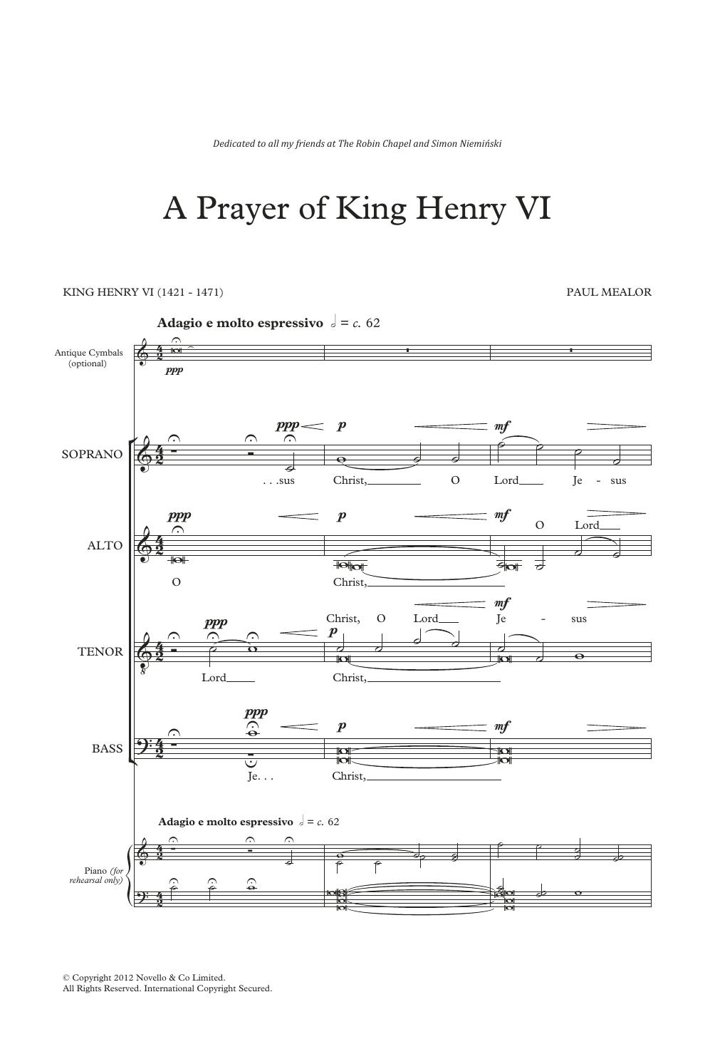 Paul Mealor A Prayer Of King Henry VI sheet music notes and chords arranged for SATB Choir