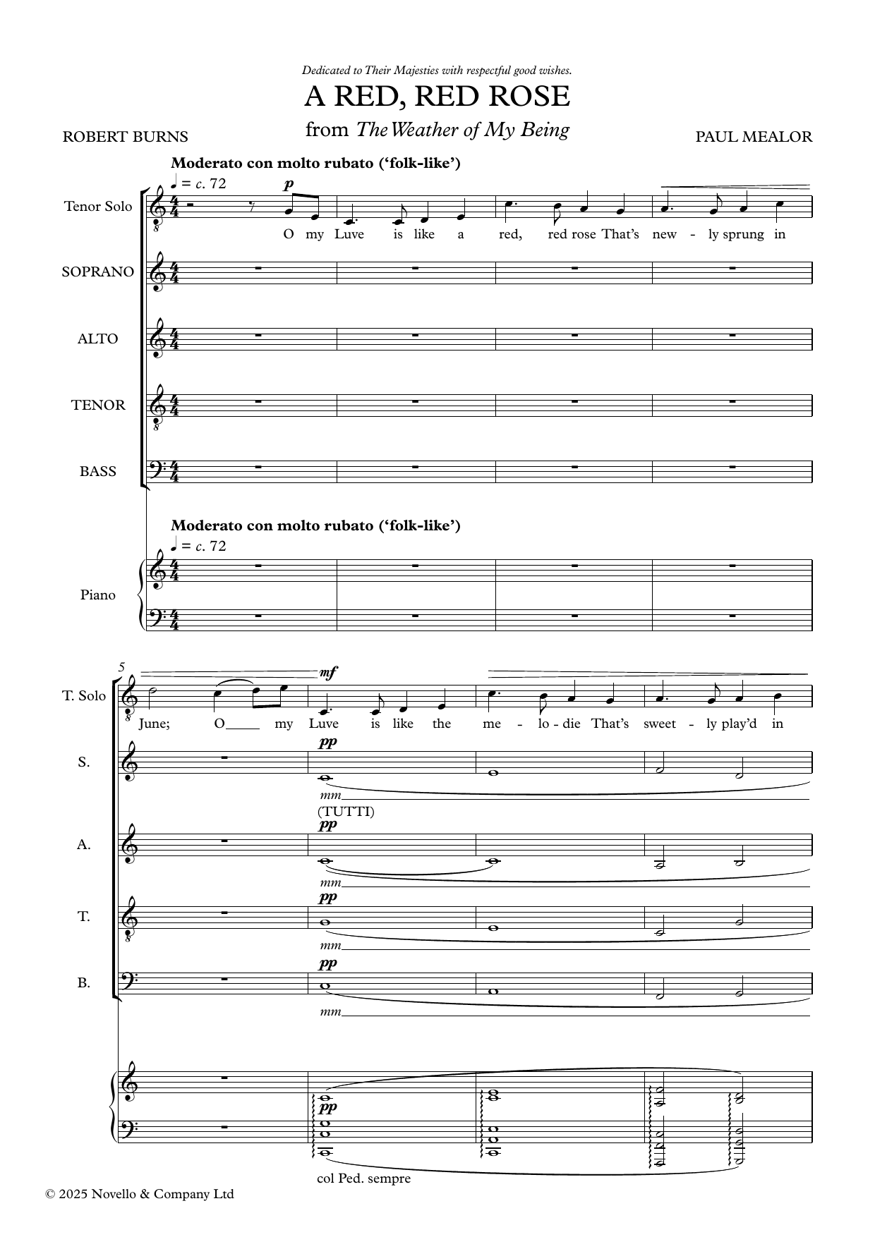 Paul Mealor A Red, Red Rose sheet music notes and chords arranged for SATB Choir