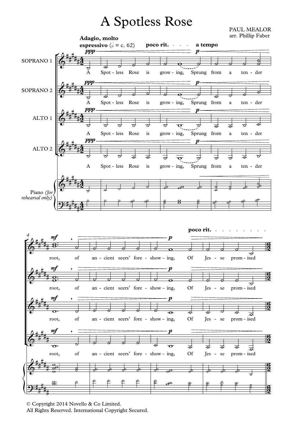 Paul Mealor A Spotless Rose (arr. Phillip Faber) sheet music notes and chords arranged for SSAA Choir