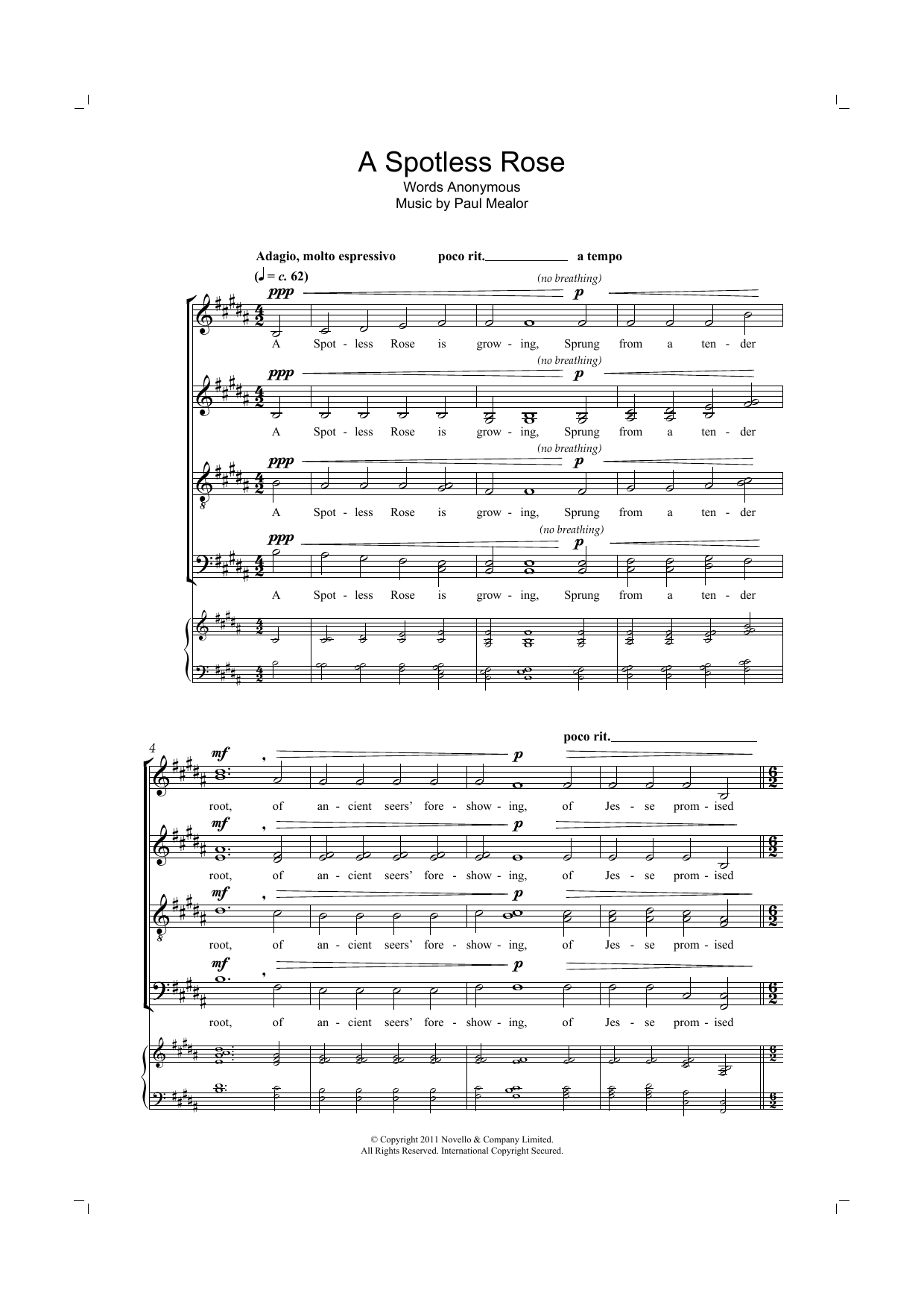 Paul Mealor A Spotless Rose sheet music notes and chords arranged for SATB Choir