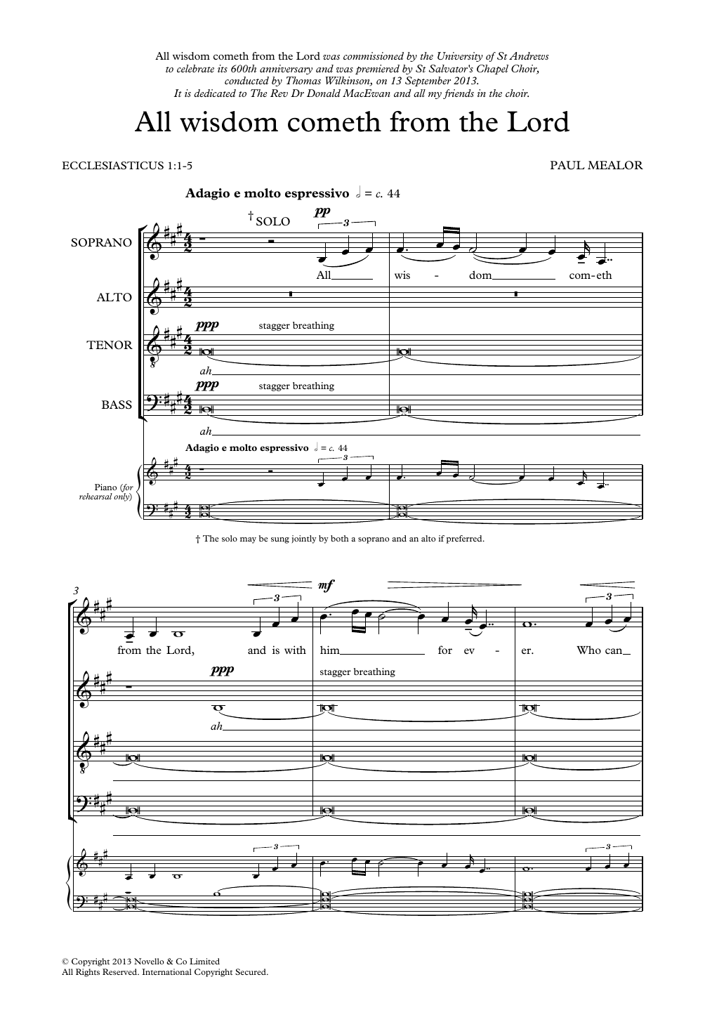 Paul Mealor All Wisdom Cometh From The Lord sheet music notes and chords arranged for SATB Choir