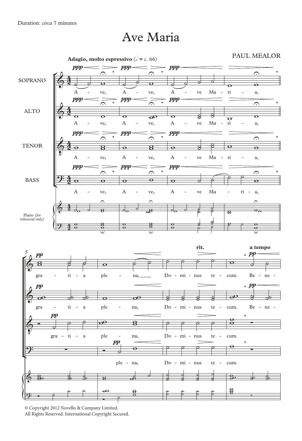 Paul Mealor Ave Maria sheet music notes and chords arranged for SATB Choir
