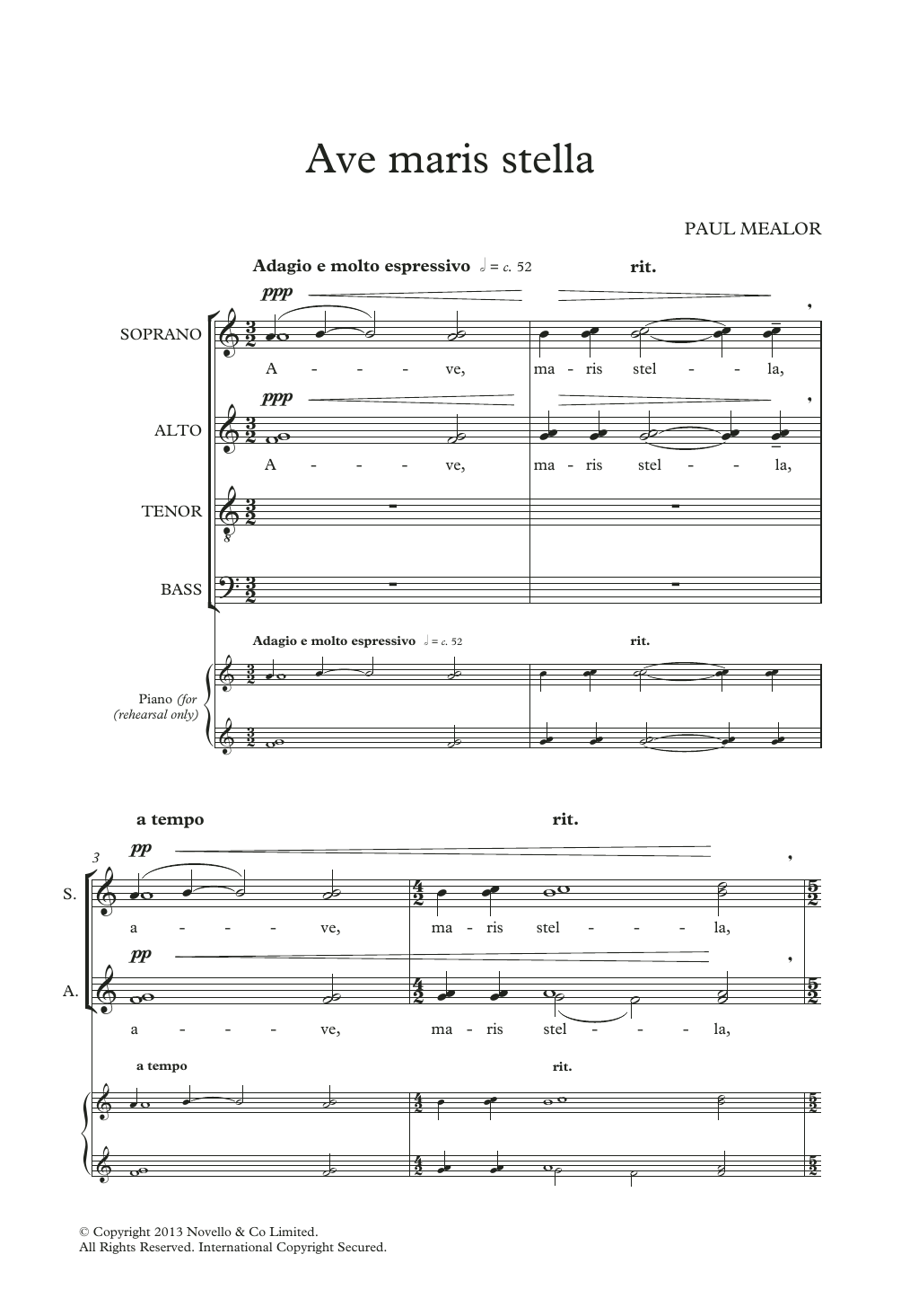 Paul Mealor Ave Maris Stella sheet music notes and chords arranged for SATB Choir