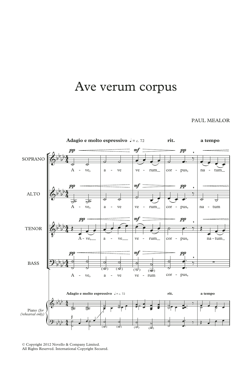 Paul Mealor Ave Verum Corpus sheet music notes and chords arranged for SATB Choir