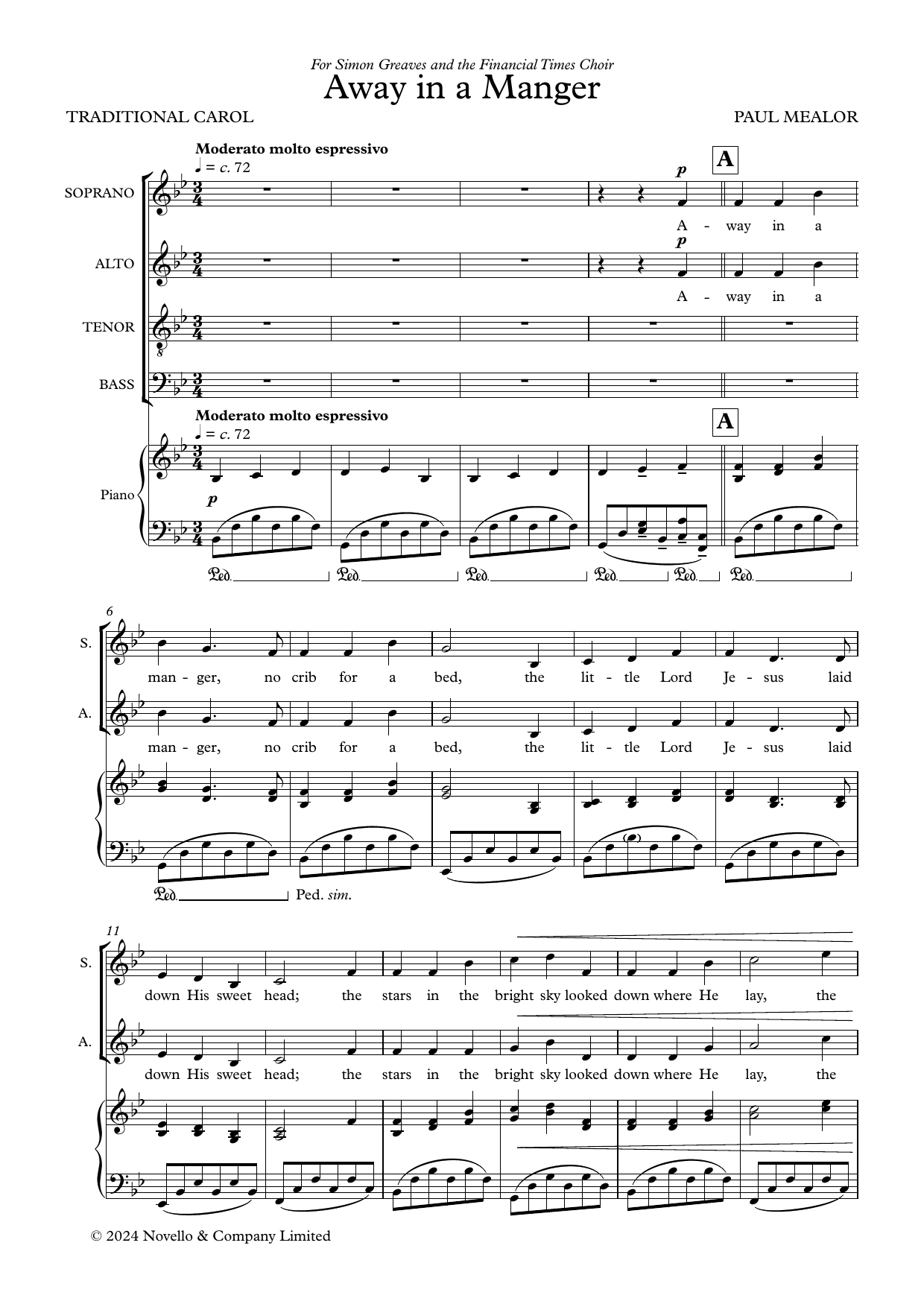 Paul Mealor Away in a Manger sheet music notes and chords arranged for SATB Choir