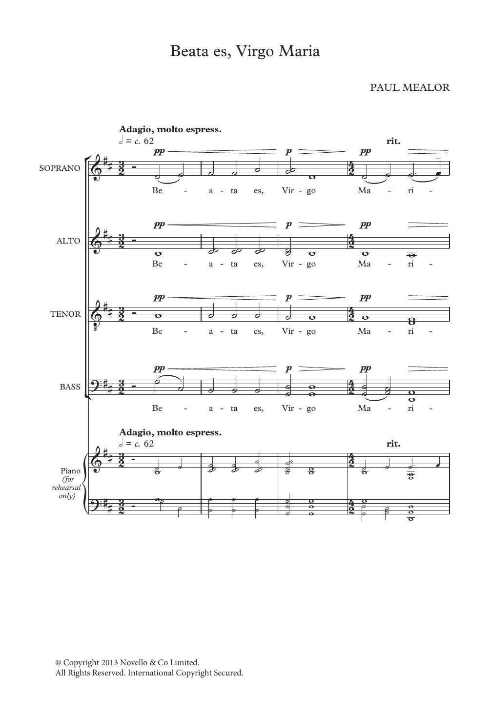 Paul Mealor Beata Es Virgo Maria sheet music notes and chords arranged for SATB Choir