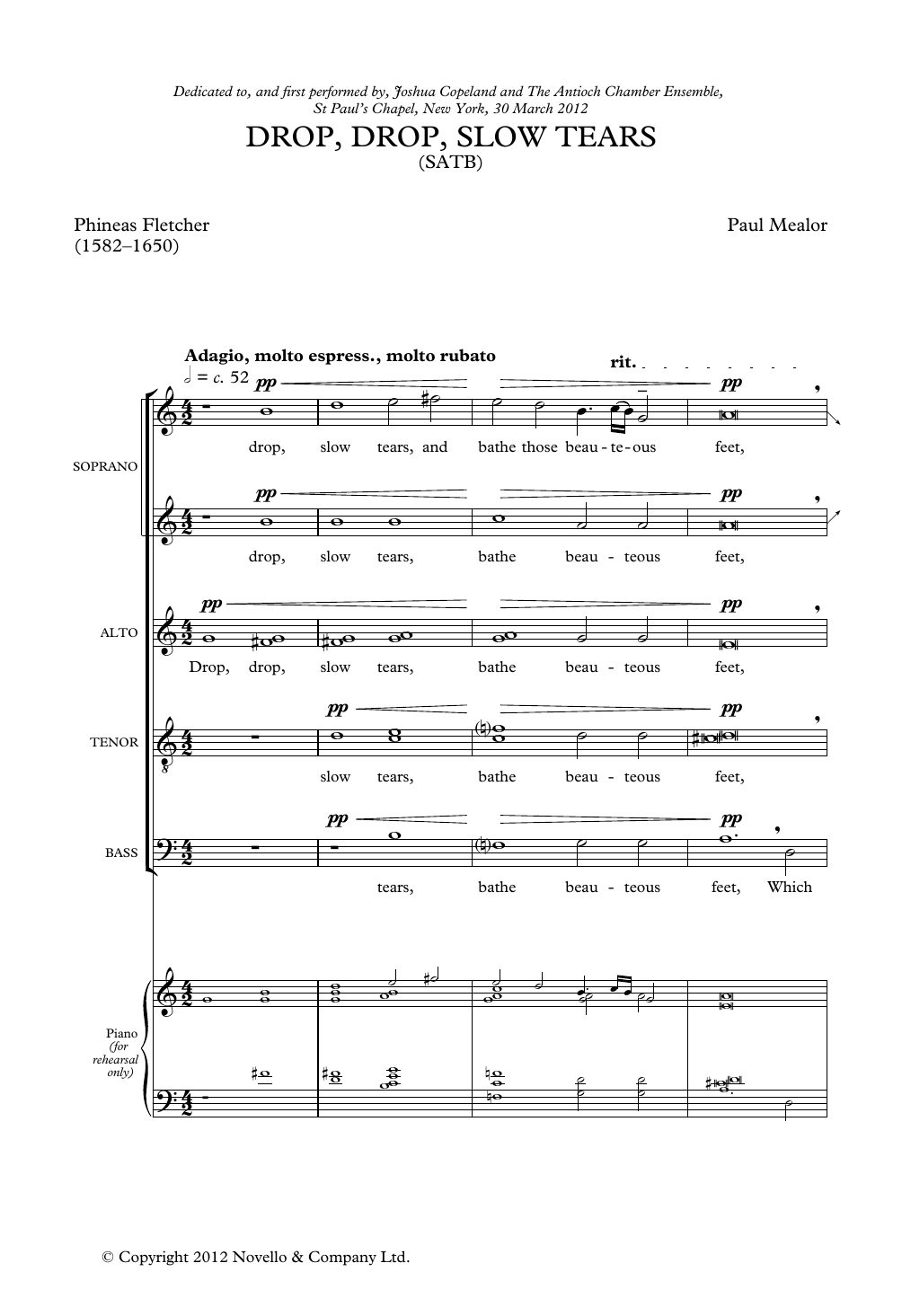 Paul Mealor Drop, Drop Slow Tears sheet music notes and chords arranged for SATB Choir