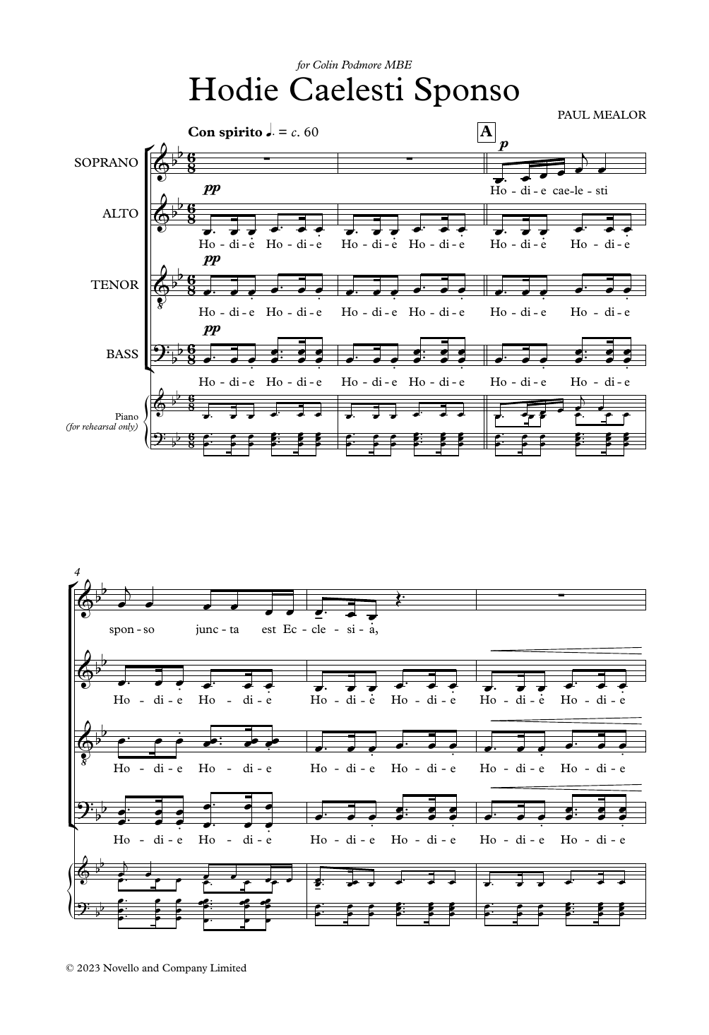 Paul Mealor Hodie Caelesti Sponso sheet music notes and chords arranged for SATB Choir