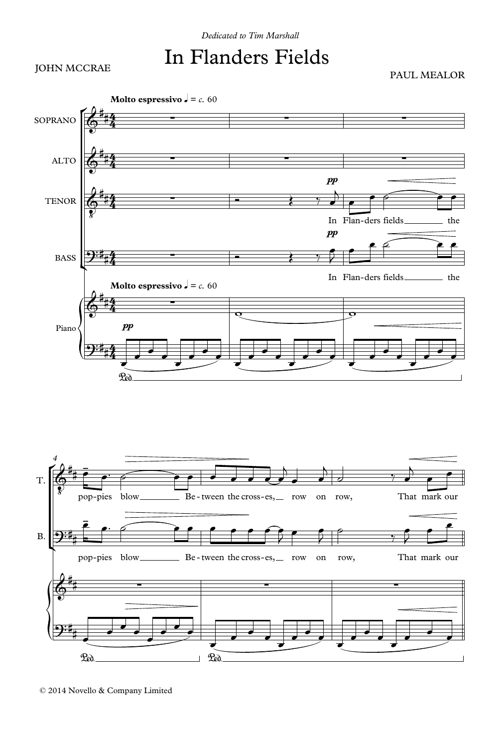 Paul Mealor In Flanders Fields sheet music notes and chords arranged for SATB Choir