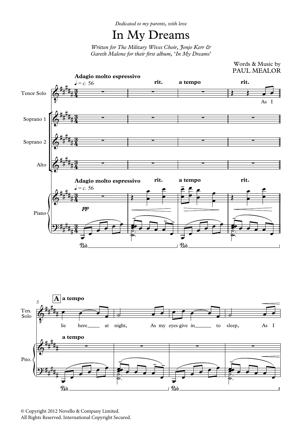 Paul Mealor In My Dreams sheet music notes and chords arranged for Choir