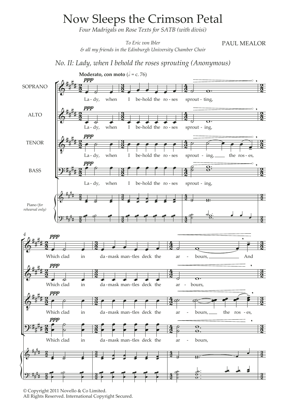 Paul Mealor Lady, When I Behold (from 'Four Madrigals on Rose Texts') sheet music notes and chords arranged for SATB Choir