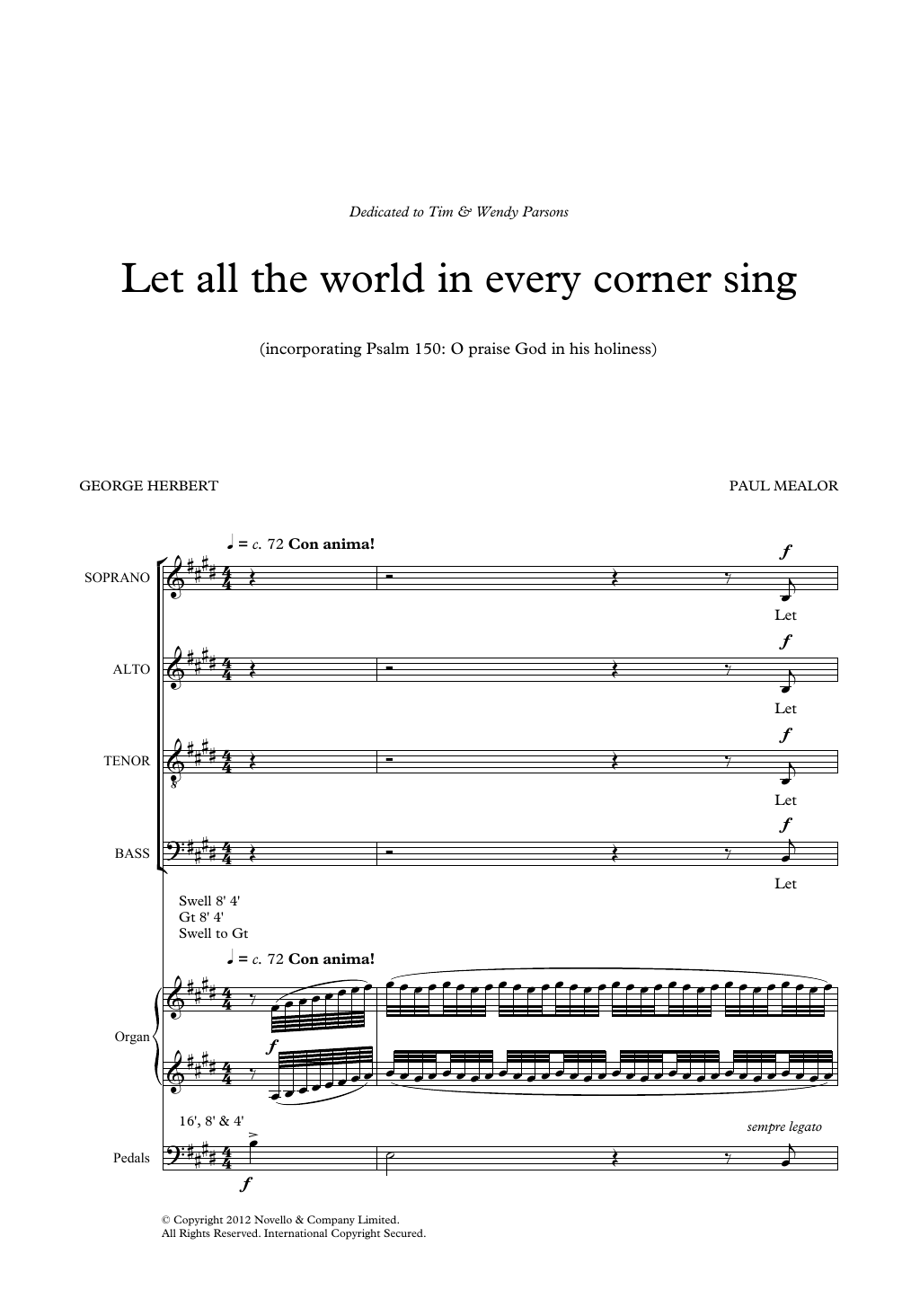 Paul Mealor Let All The World In Every Corner Sing sheet music notes and chords arranged for SATB Choir