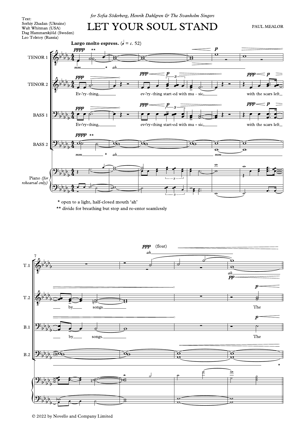 Paul Mealor Let Your Soul Stand (TTBB divisi) sheet music notes and chords arranged for Choir