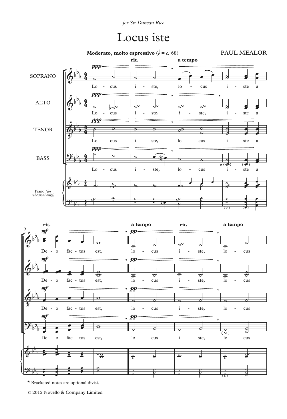 Paul Mealor Locus Iste sheet music notes and chords arranged for SATB Choir