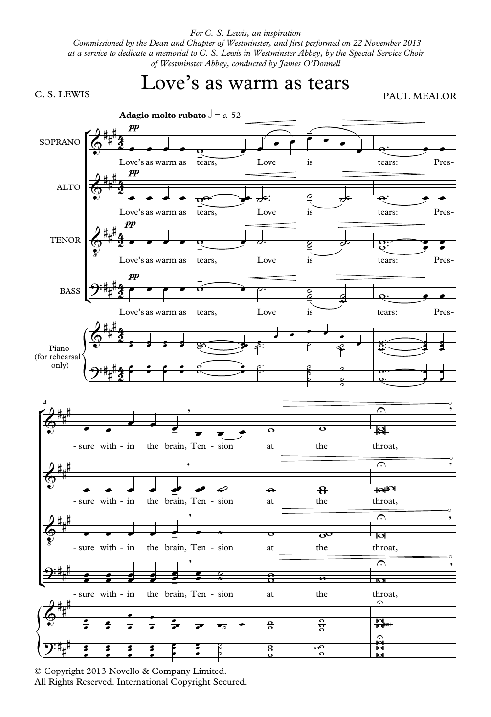 Paul Mealor Love's As Warm As Tears sheet music notes and chords arranged for Choir