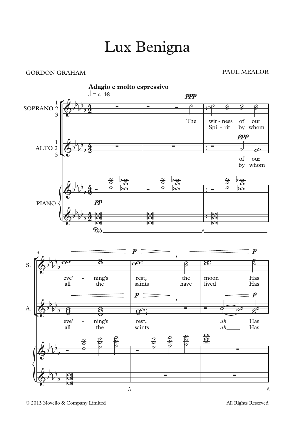 Paul Mealor Lux Benigna sheet music notes and chords arranged for SSA Choir