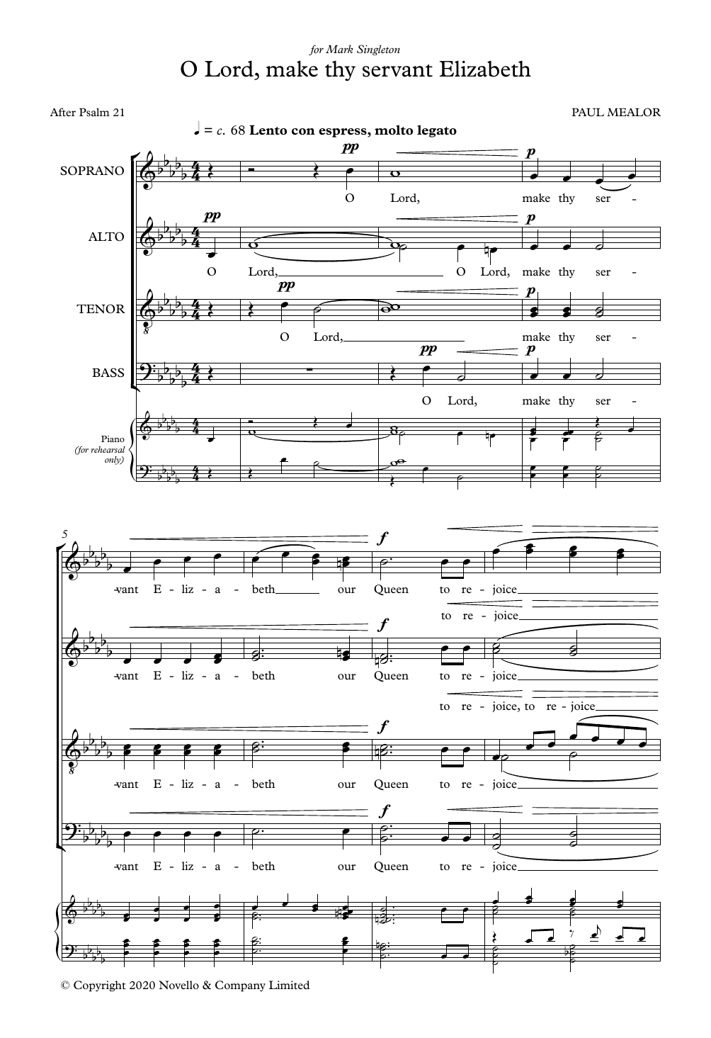 Paul Mealor O Lord, Make Thy Servant Elizabeth sheet music notes and chords arranged for SATB Choir