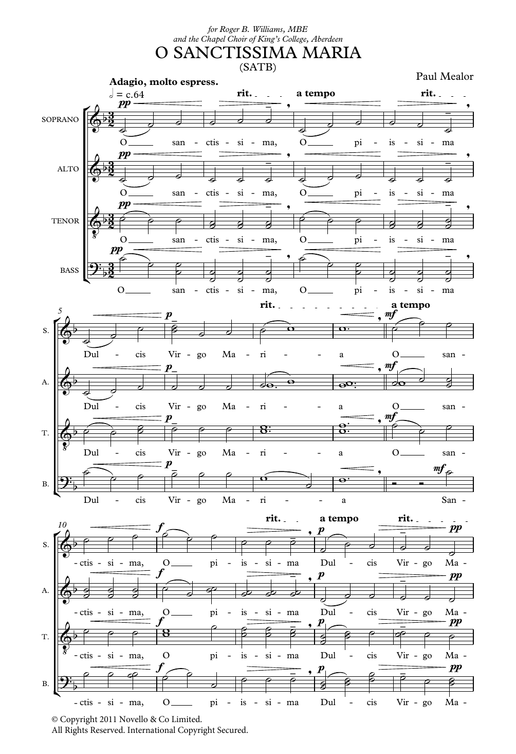 Paul Mealor O Sanctissima Maria sheet music notes and chords arranged for Choir