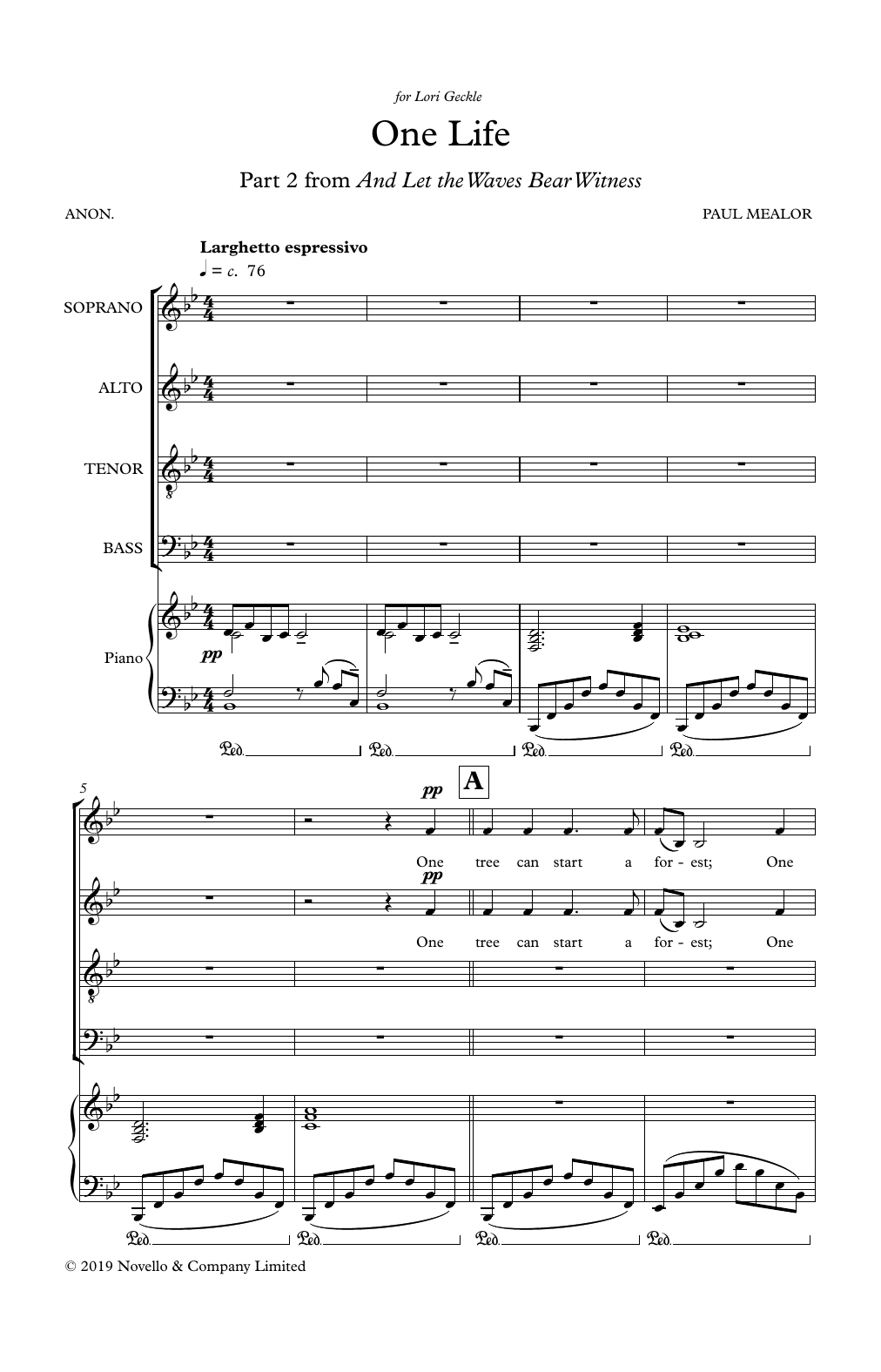 Paul Mealor One Life sheet music notes and chords arranged for SATB Choir